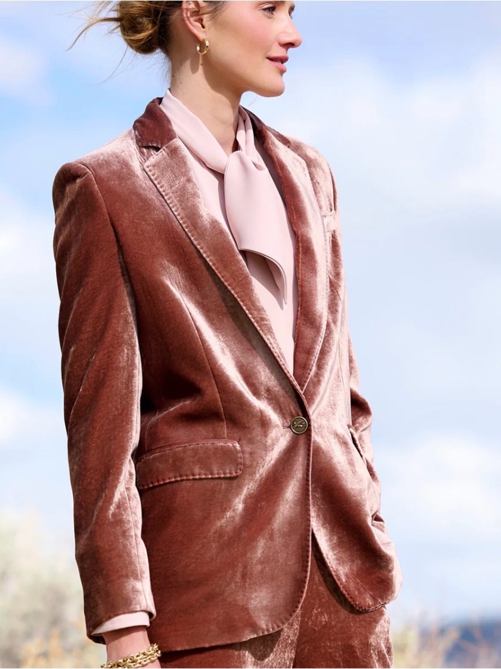 Velvet Blazer Jacket in Dusty Rose - Women's Tailored Coat
